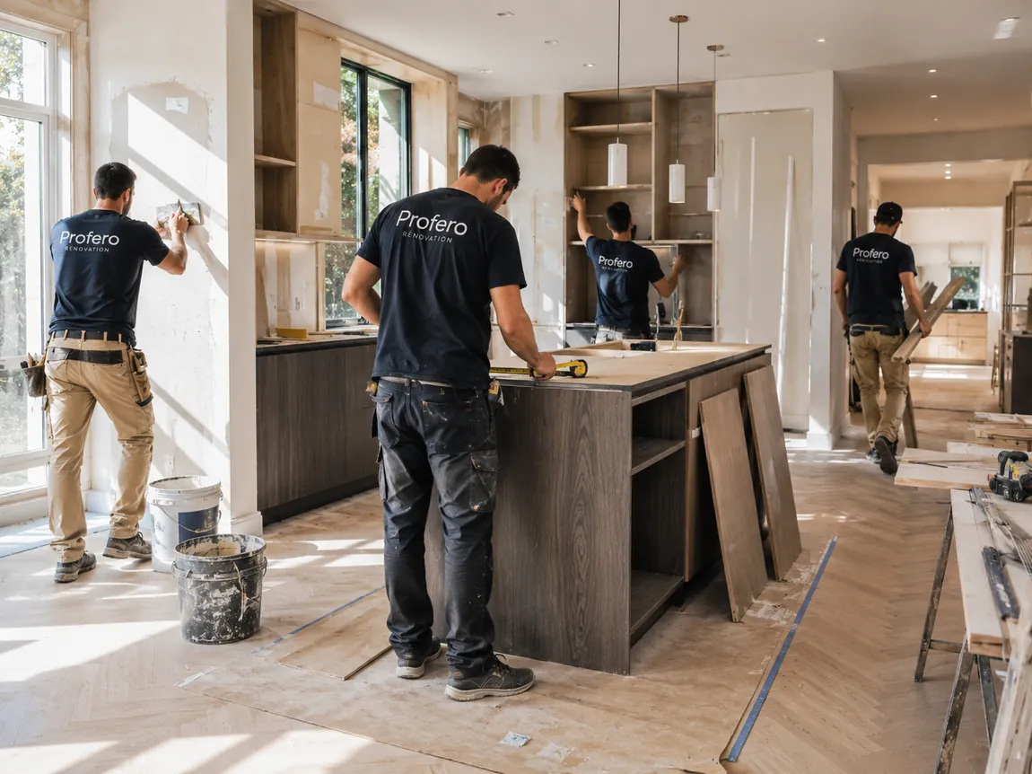 Équipe Profero Rénovation sur un chantier d’aménagement intérieur