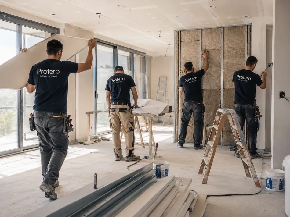 Équipe Profero Rénovation en phase d'isolation et de second œuvre